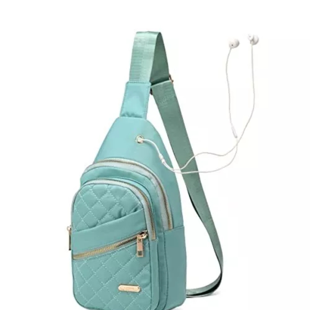 Blue and Gold Backpack with Adjustable Straps and Gold Hardware